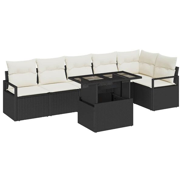 vidaXL Havesofa S&aelig;t med pude 7 pcs Sort Poly rattan