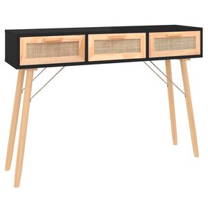 vidaXL konsolbord 105x30x75 cm massivt fyrretr&aelig; naturlig rattan sort