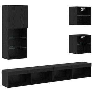 vidaXL TV v&aelig;genheder med LED V&aelig;gmonteret 5 pcs Sort eg Konstrueret tr&aelig;