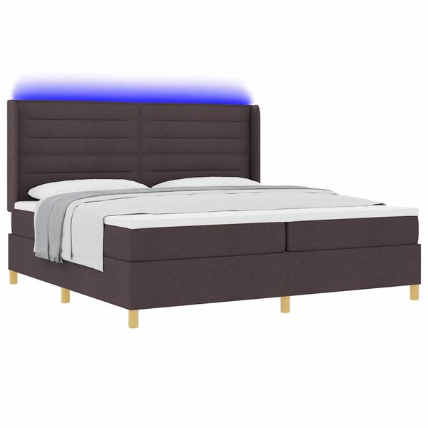 vidaXL Box spring seng med madras med LED Brun 200 x 200 cm Stof