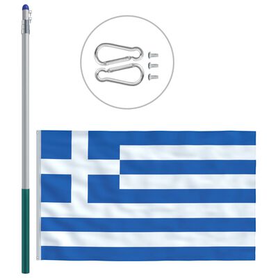 vidaXL Grækenlands flag og flagstang 6 m aluminium