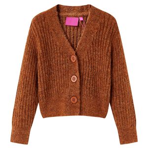 Strikket cardigan til b&oslash;rn str. 92 cognacfarvet