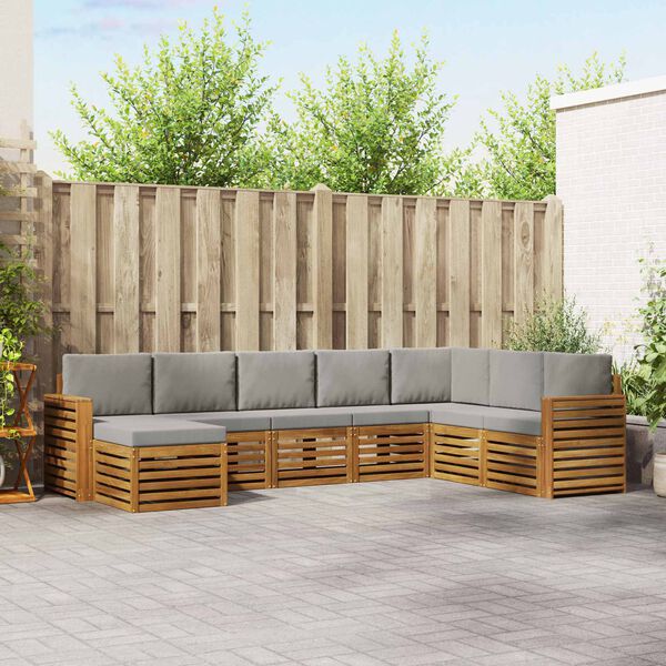 vidaXL Sofas&aelig;t med pude 8 pcs Naturlig og Lys Gr&aring; Massivt Akacietr&aelig;