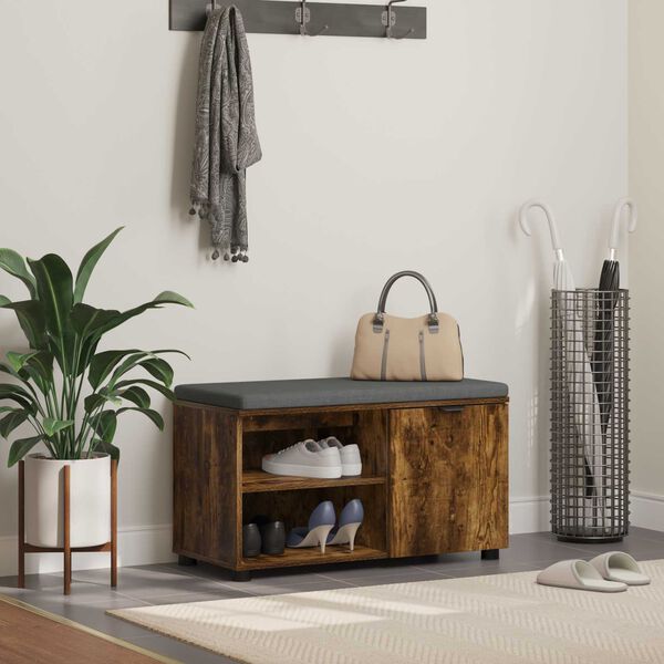 vidaXL Hallb&aelig;nk med pude R&oslash;get Eg 80 x 38 x 46 cm Kunstigt tr&aelig; og stof