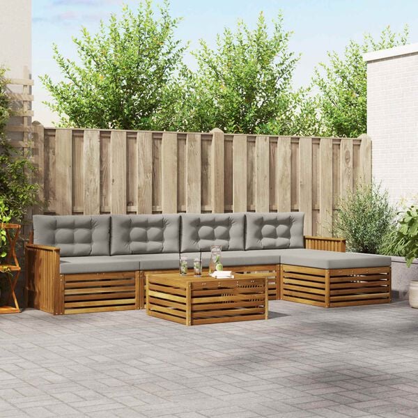 vidaXL Udend&oslash;rs sofagruppe med pude 6 pcs Naturlig og Lys Gr&aring;