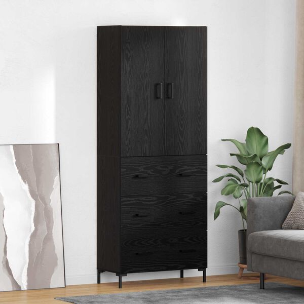vidaXL Highboard med skuffe Sort eg 69,5 x 34 x 180 cm Konstrueret tr&aelig;