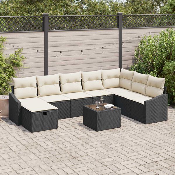 vidaXL Havesofa Sæt med pude 9 pcs Sort 55 x 62 x 69 cm Poly rattan