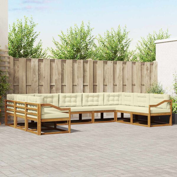 vidaXL Udend&oslash;rs sofagruppe med pude 9 pcs Naturlig og Fl&oslash;de