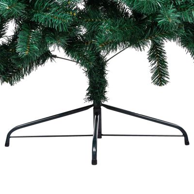 vidaXL kunstigt halvt juletræ med lys og juletræsfod 180 cm PVC grøn