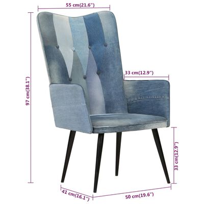 vidaXL lænestol med vingeryglæn kanvas patchwork denim