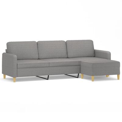 vidaXL 3-personers sofa med fodskammel 210 cm stof Lysegrå