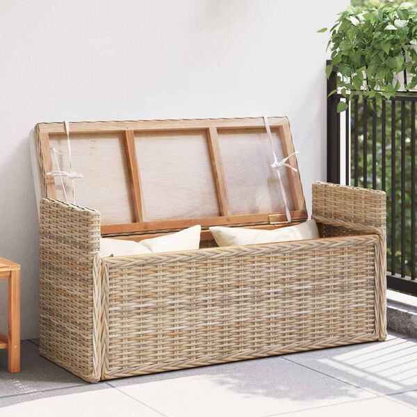 vidaXL Opbevaringsb&aelig;nk med pude Naturfarvet 110 x 40 x 50 cm Rattan