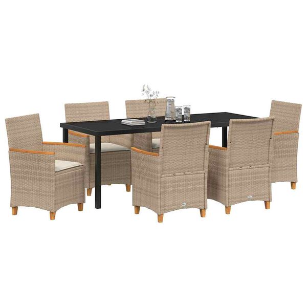 vidaXL Have Spisebordss&aelig;t 7 pcs Beige polyrattan