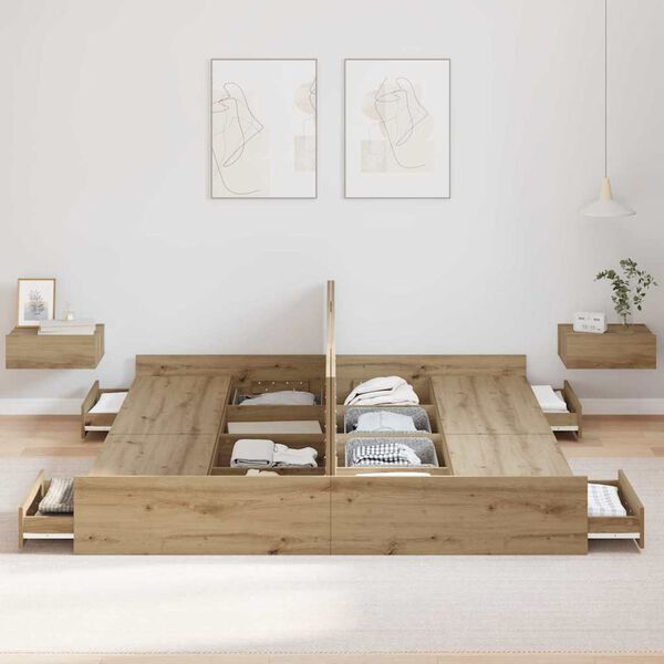 vidaXL Seng med opbevaring Artisan Egetr&aelig; 180 x 200 cm Konstrueret tr&aelig;