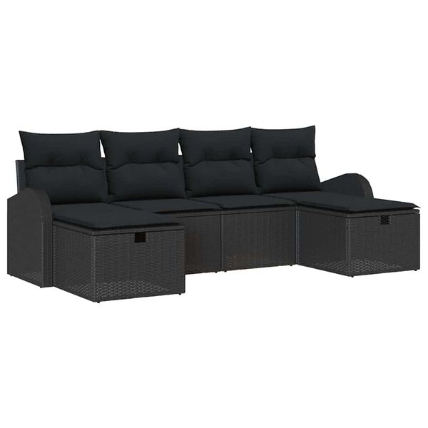 vidaXL Sofa S&aelig;t med pude med opbevaring 6 pcs Sort polyrattan