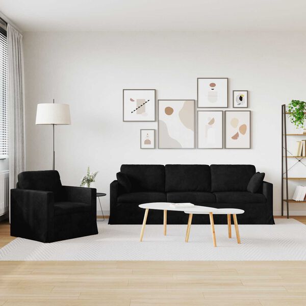 vidaXL Sofa 2 pcs Sort 228 x 78 x 80 cm Fl&oslash;jl