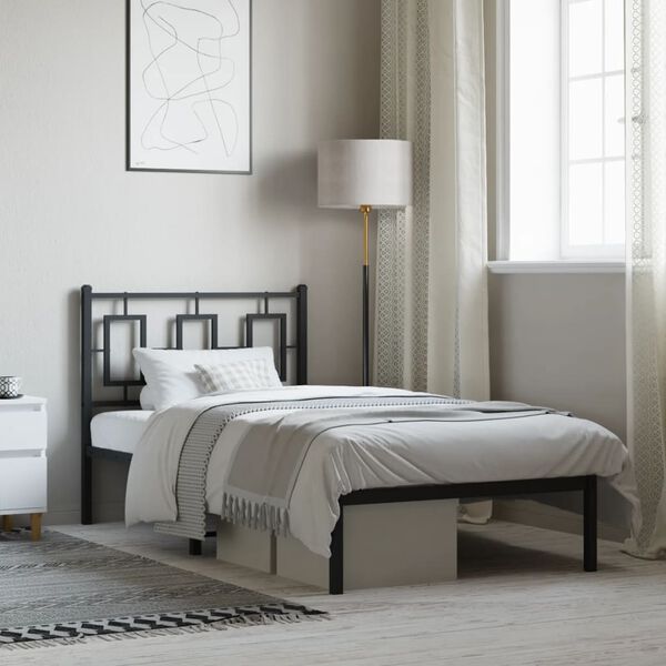 vidaXL sengeramme med sengegavl 90x200 cm metal sort