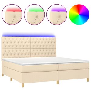 vidaXL kontinentalseng med LED-lys 200x200 cm stof cremefarvet
