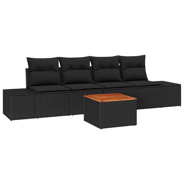 vidaXL Havesofa Sæt med opbevaring 5 pcs Sort polyrattan
