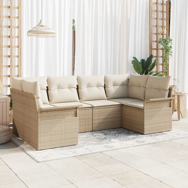 vidaXL Havesofa S&aelig;t med pude med opbevaring 6 pcs Beige Poly rattan