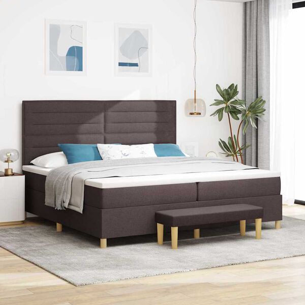 vidaXL Box spring seng med madras M&oslash;rkebrun 200 x 200 cm Stof