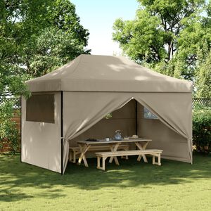 vidaXL foldbart pop up-festtelt med 4 sidev&aelig;gge gr&aring;brun