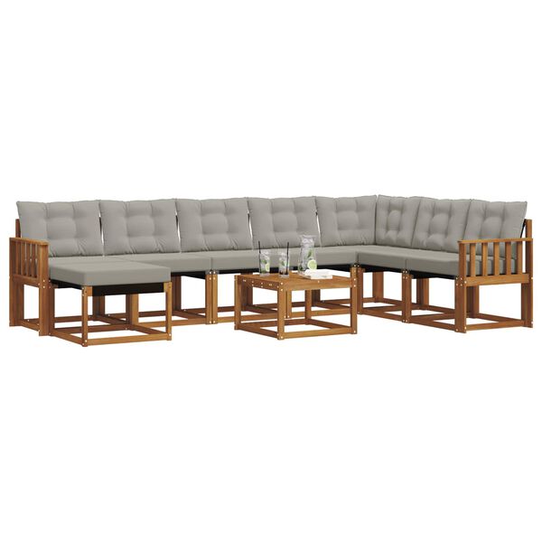 vidaXL Udend&oslash;rs sofagruppe med pude 9 pcs Naturlig og Lys Gr&aring;