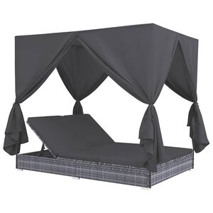 vidaXL udend&oslash;rs solseng med gardiner polyrattan gr&aring;