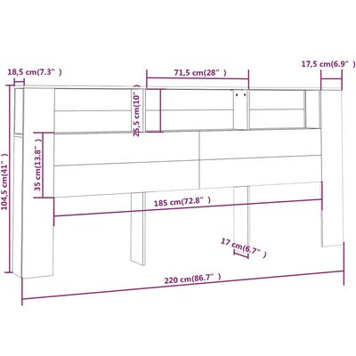 vidaXL sengegavl med opbevaring 220x18,5x104,5 cm betongrå