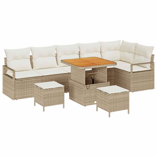 vidaXL Havesofa S&aelig;t med pude 9 pcs Beige Poly rattan