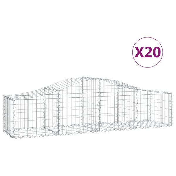 vidaXL buede gabionkurve 20 stk. 200x50x40/60 cm galvaniseret jern