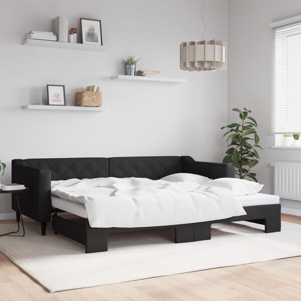 vidaXL daybed med udtr&aelig;k 90x200 cm stof sort