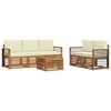 vidaXL Sofas&aelig;t med pude 6 pcs Naturlig og Fl&oslash;de Massivt Akacietr&aelig;