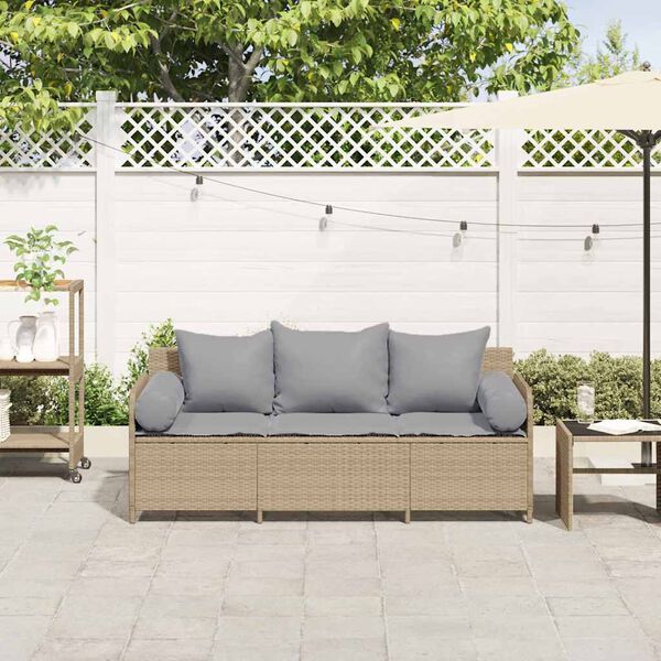 vidaXL 3-personers havesofa med hynder polyrattan beige