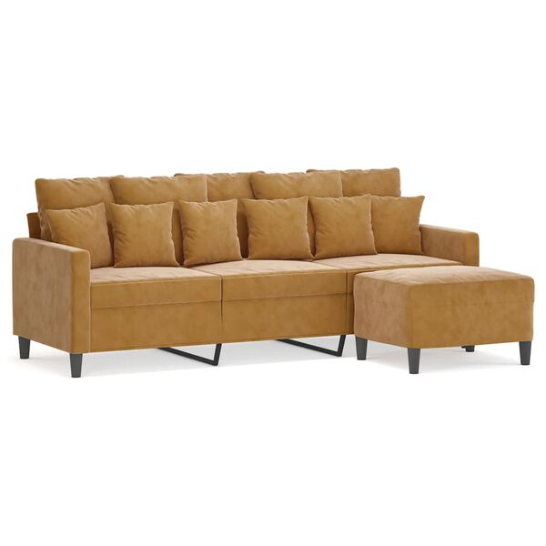 vidaXL 3-personers sofa med fodskammel 180 cm velour brun