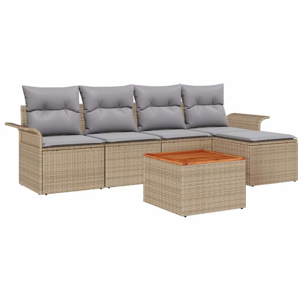 vidaXL Havesofa S&aelig;t med pude 6 pcs Beige polyrattan
