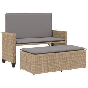 vidaXL haveb&aelig;nk med hynder og fodskammel polyrattan beige