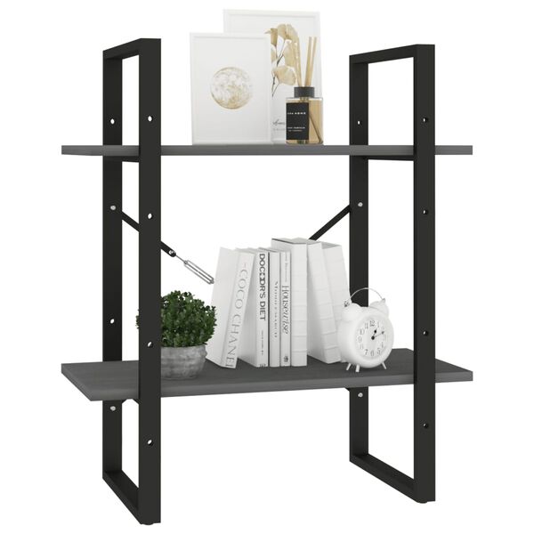 vidaXL bogreol 60x30x70 cm 2 hylder massivt fyrretræ grå