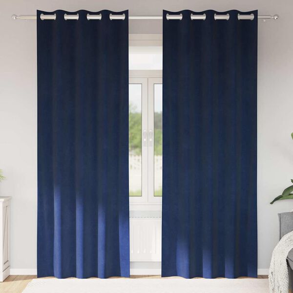 vidaXL M&oslash;rkl&aelig;gningsgardiner 2 pcs M&oslash;rk bl&aring; 140 x 245 cm Fl&oslash;jl