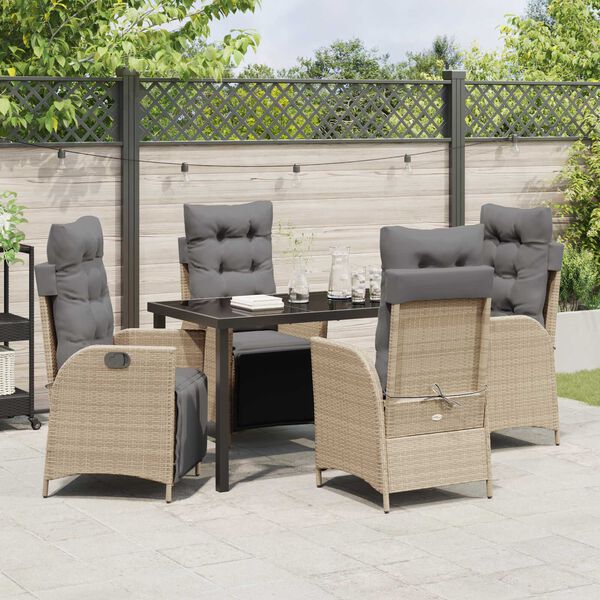 vidaXL Have Spisebordss&aelig;t med pude 5 pcs Beige polyrattan
