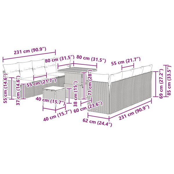 vidaXL Havesofa S&aelig;t med pude 12 pcs Sort polyrattan