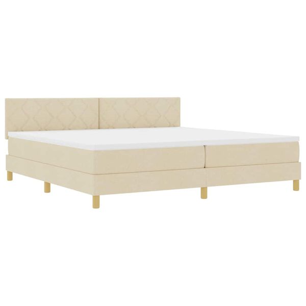 vidaXL LED Box Spring Bed med madras med LED Creme 200 x 200 cm Stof