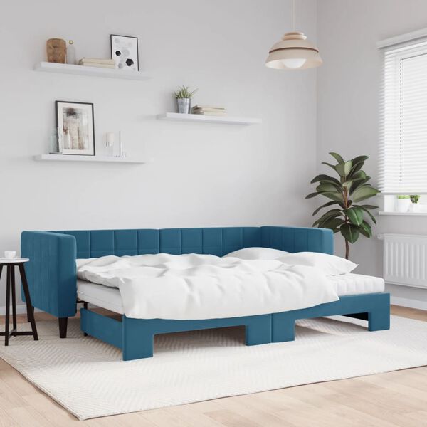 vidaXL daybed med udtræk og madras 80x200 cm velour blå
