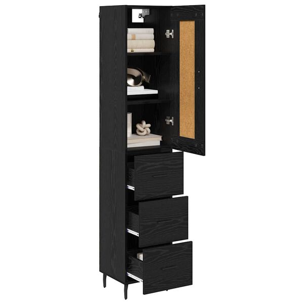 vidaXL Highboard med skuffe Sort eg 34,5 x 34 x 180 cm Konstrueret tr&aelig;