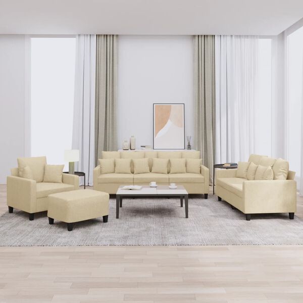 vidaXL sofas&aelig;t 4 dele med puder stof cremefarvet