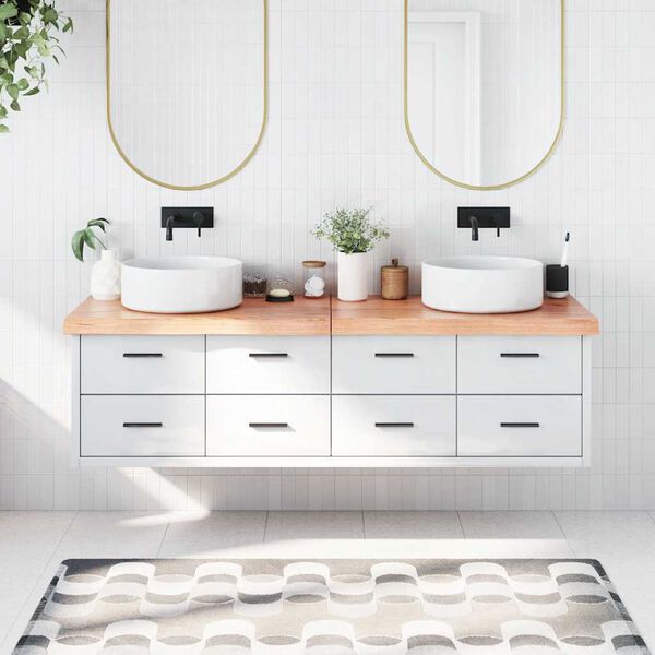 vidaXL bordplade til badeværelse 180x60x(2-6) cm massivt træ lysebrun