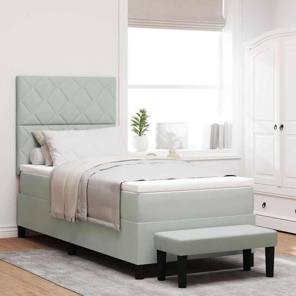 vidaXL Box spring seng med madras Lysegr&aring; 90 x 200 cm Fl&oslash;jl