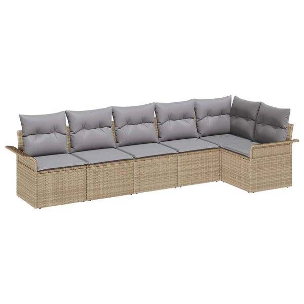 vidaXL Havesofa S&aelig;t med pude 6 pcs Beige polyrattan