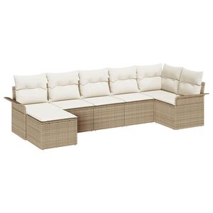vidaXL Havesofa S&aelig;t med pude 7 pcs Beige polyrattan