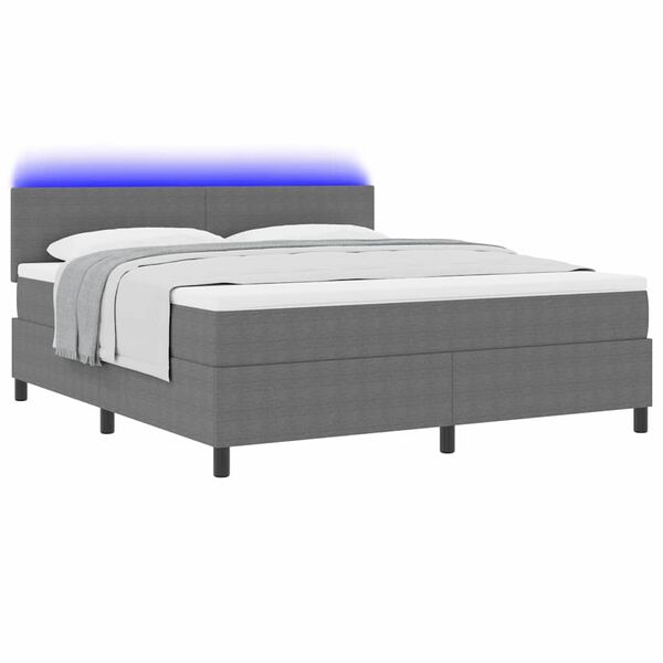 vidaXL LED Box Spring Bed Lys Gr&aring; og Hvid 180 x 200 cm Velourstof